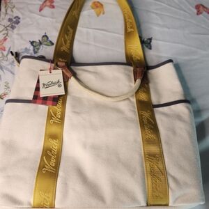 Woolrich Cream Canvas Tote with Mustard Yellow Logo Straps